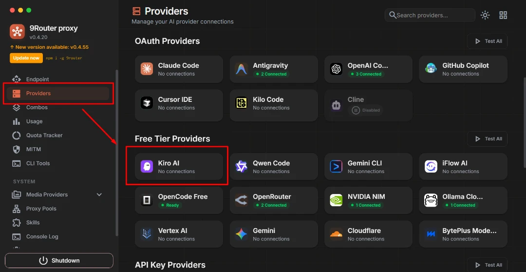 Integrasi 9Router - Kiro AI & Cline Setup
