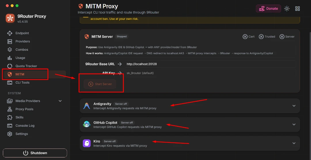 MITM Start Server