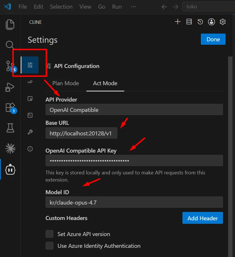 API Settings Cline